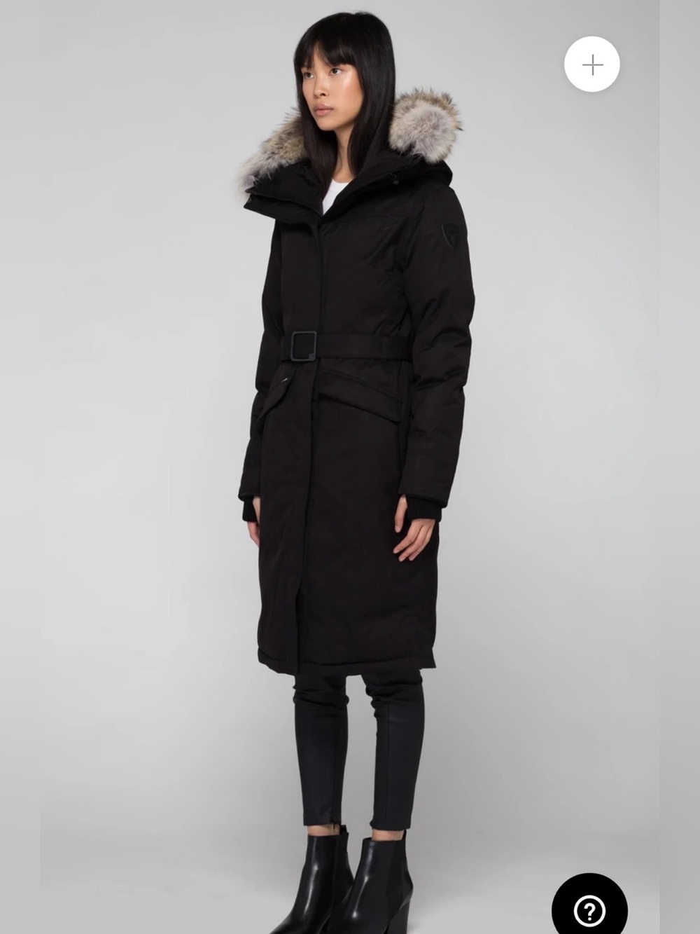 Women's Charcoal Double-Breasted Hooded Trench Coat with Belt